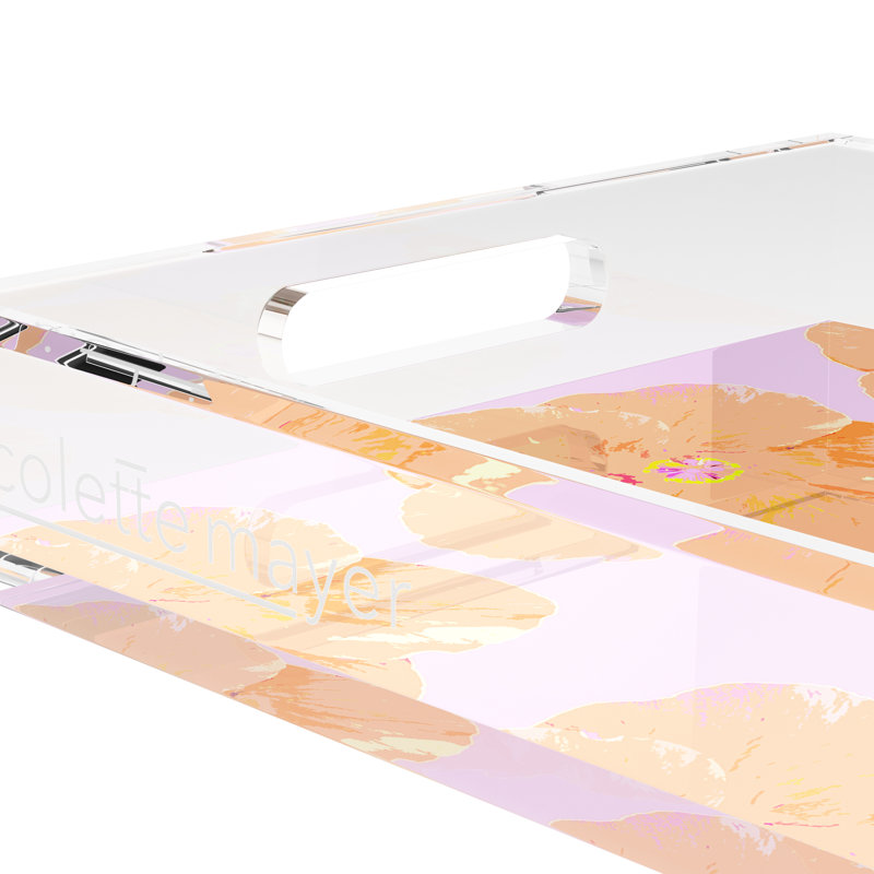 Plateau décoratif rectangulaire en acrylique Hibiscus, H 2 po x l 22,5 po x P 14,5 po, Lilas