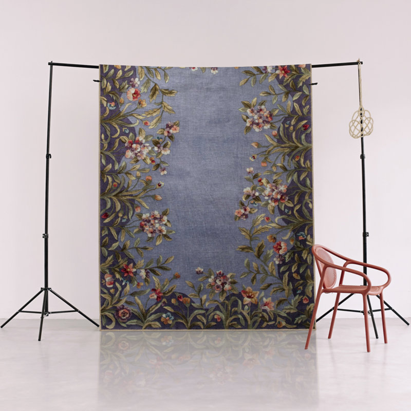 Tapis décoratif créatif moderne avec motif floral lavande à thème bleu, Rectangle 5 pi 2 po x 8 pi 7 po