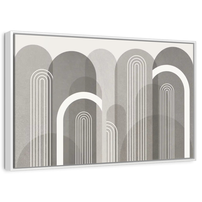 Mid-Century Arches Stone, Floating Frame White, 25" X 17"