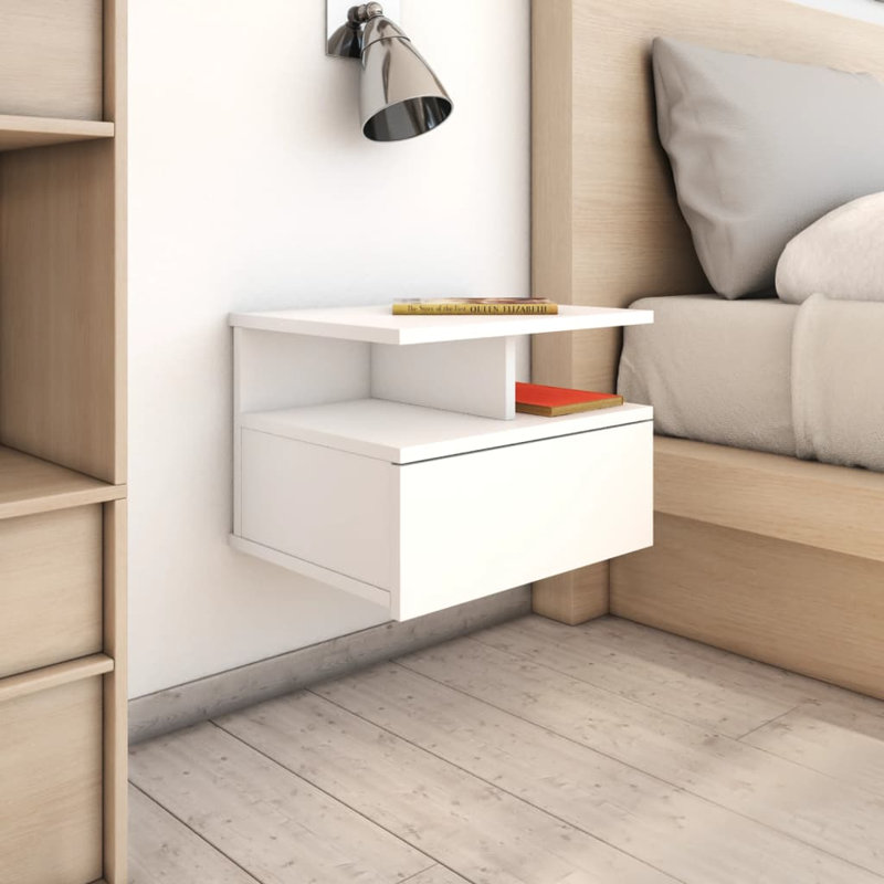  Table de chevet flottante en bois d'ingénierie blanc compact