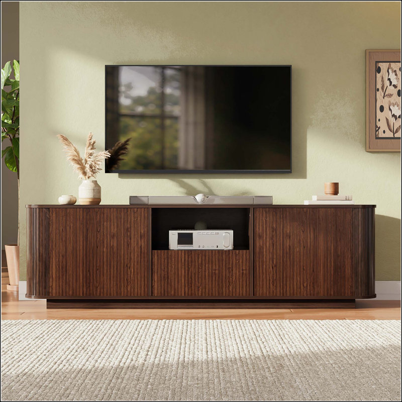 Meuble télé 70 po avec portes à lattes et coins arrondis