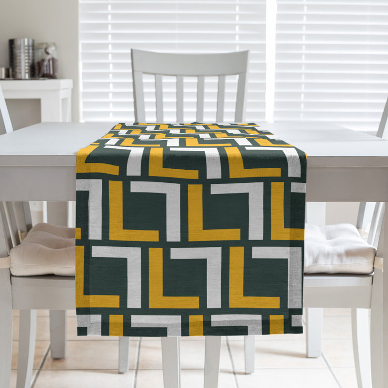 Carolina Football Luxury Square Pattern Table Runner - SUG, 72'' x 16'', Cotton, Dark Green/Gold/White