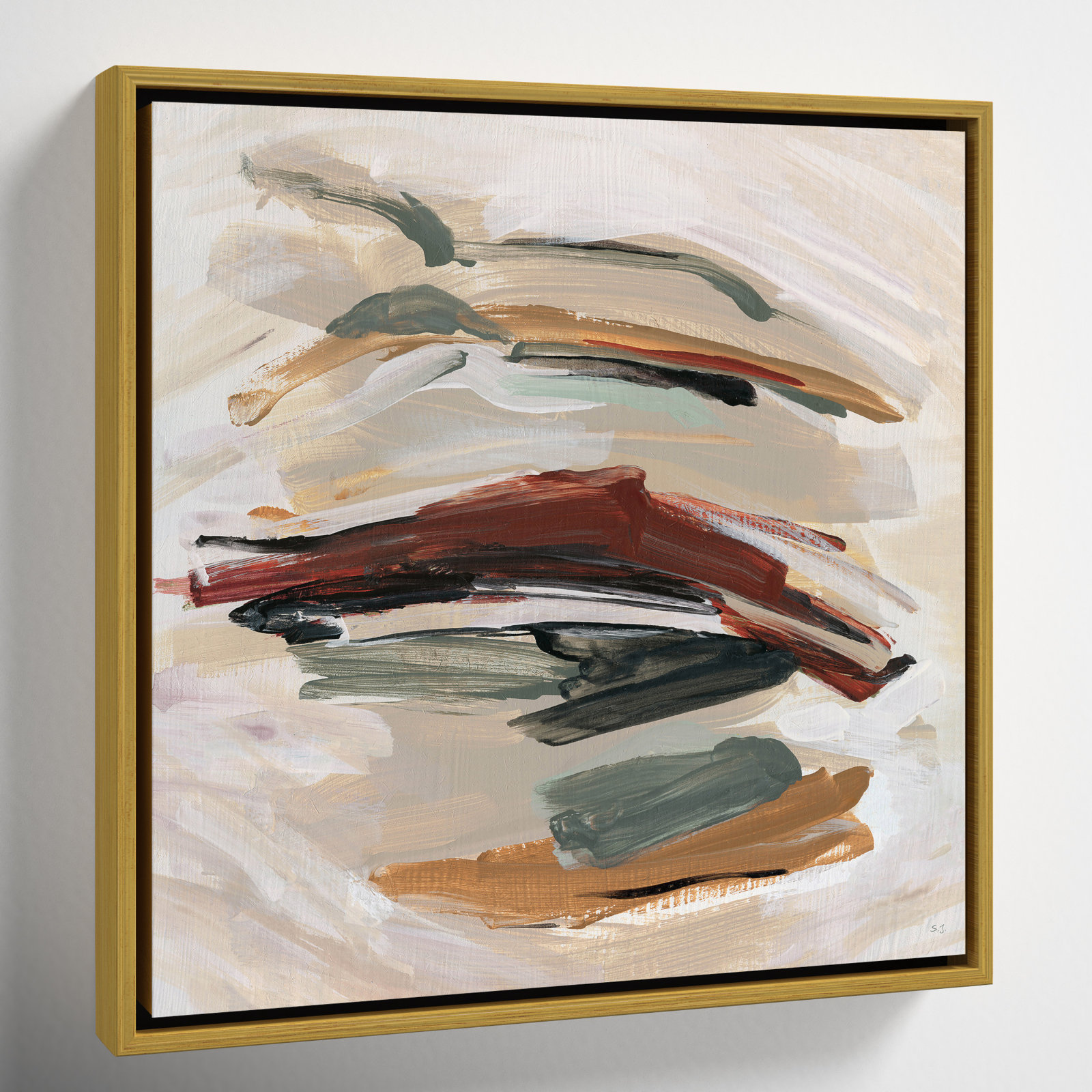 Spring Shadows by Susan Jill - Floater Frame Painting on Canvas, Gold , 17.5" H x 17.5" W