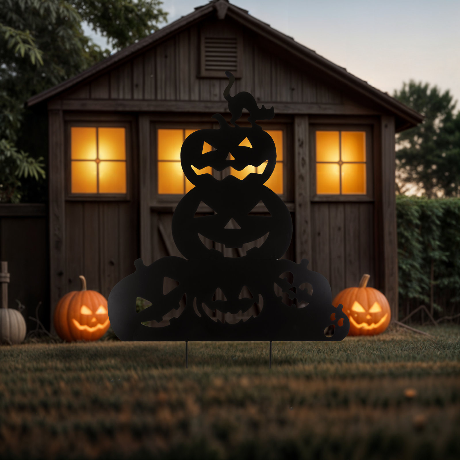 Metal Pumpkins/Cat Stake Yard Silhouette 35.16"H K/D