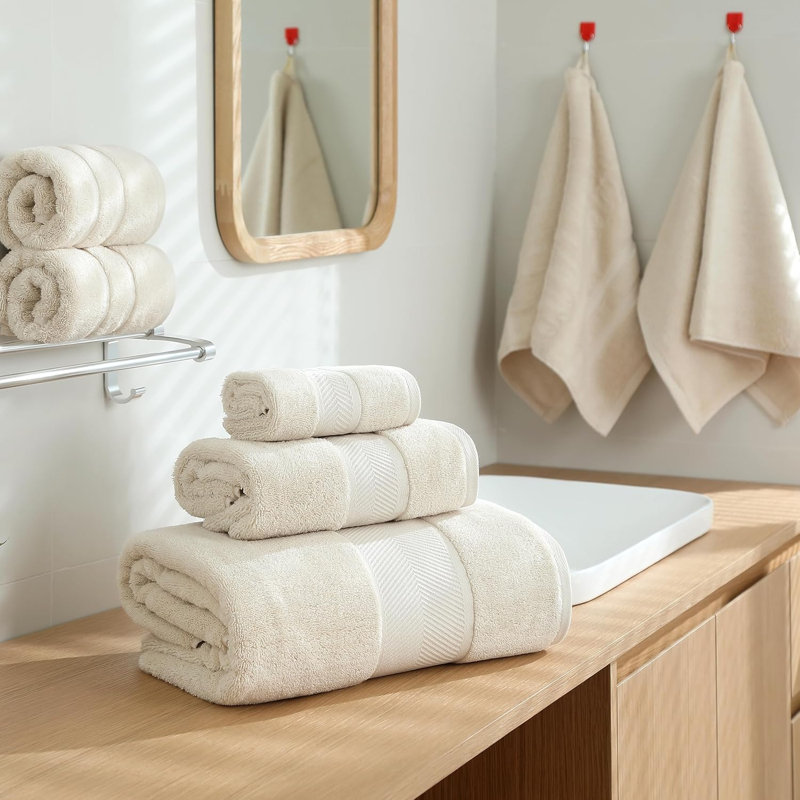 Premium 100% Cotton Towel Set 6 Piece, Jacquard Soft Absorbent & Quick Dry Towels For Bathroom, Hotel And Spa, 2 Bath Towels 2 Hand Towels & 2 Washcloths