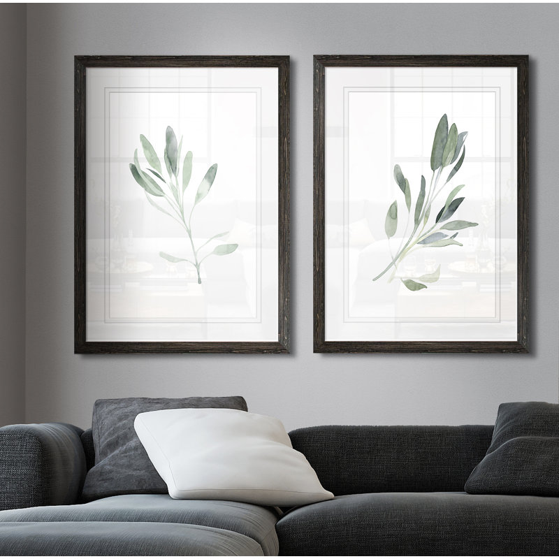 Simple Sage - 2 Piece Picture Frame Painting Print Set, 24" H x 18" W x 1.25" D, White Mat, Ebony Framed Set