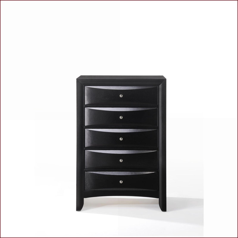 Commodes et amp; Garde-robes | Commode 5 tiroirs à finition noire avec glissières lisses | Noir | Bois synthétique, Noir