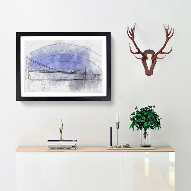 San Francisco Oakland Bay Bridge in Abstract - Picture Frame Graphic Art Print, Black, 40cm H x 60cm W x 2cm D