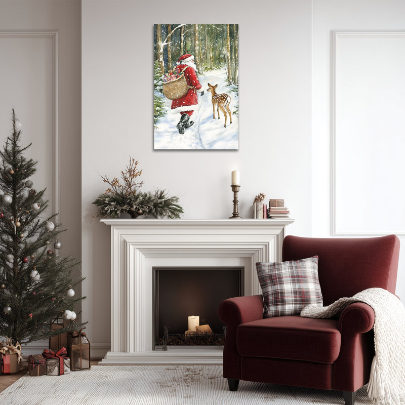 Père Noël, art mural sur toile, décorations murales, photos de Noël rétro pour le salon, peintures de Noël pour mur, reproduction sur toile tendue, 12 po x 18 po