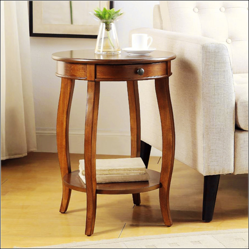 Table d'appoint ronde avec 1 tiroir et rangement ouvert