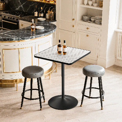 Bistro Pub Table Square Adjustable Height Cocktail Bar Table with Metal Base and Wooden Table Top