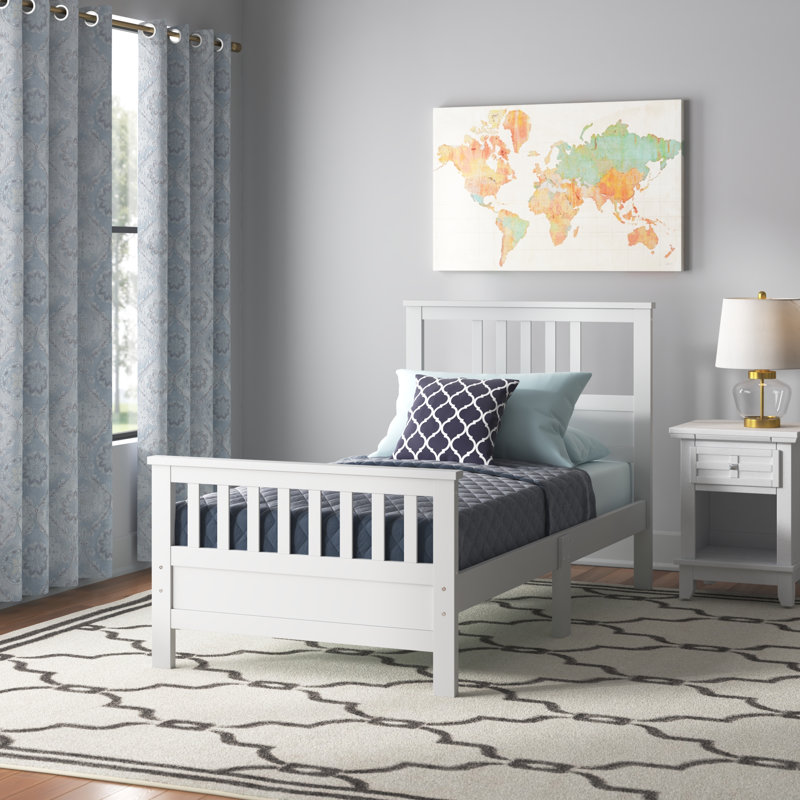 Esteban Wood Platform Bed with Headboard, Twin, White