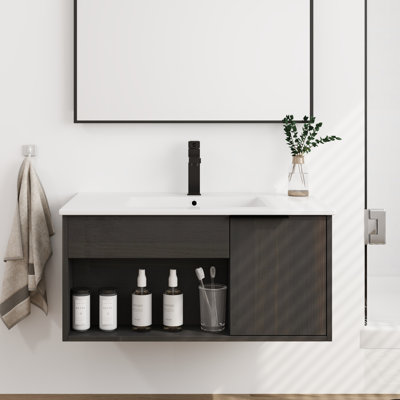 Meuble-lavabo simple 30 po avec comptoir en céramique et meuble-lavabo flottant