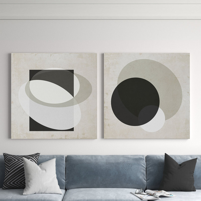 Moderniste Neutre III, ensemble de 2 reproductions d'art sur toile encadrées, H 40 po x l 80 po x P 1 po, Toile tendue