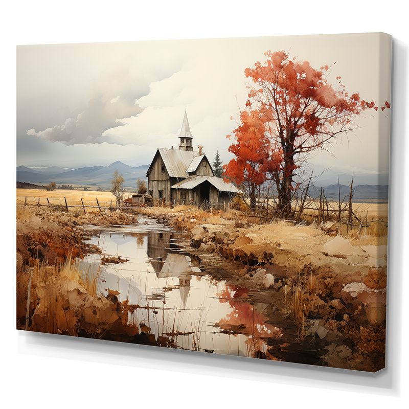 «Peaceful Barnyard Landscape» sur toile, H 24 po x l 32 po x P 1 po, Toile tendue