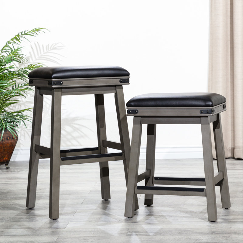 Tabouret de bar 30 po en cuir vieilli gris et noir - siège moderne avec option de texture confortable