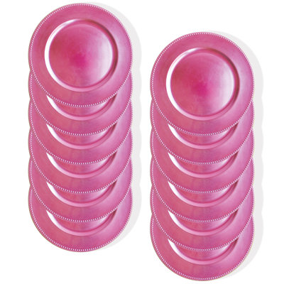 Pink 13" D Beaded Charger Plate