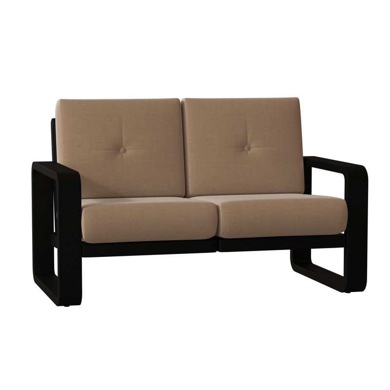 Vale 58.5'' Wide Aluminum Loveseat with Cushions, Canvas Heather Beige Sunbrella® Canvas, Textured Black