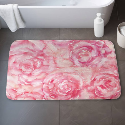 Roses in watercolor Bath Mat with Non-Slip Backing - Quick Dry Memory Foam Bathroom Rug - Absorbent - Modern Plush Spa-Style - Machine Washable