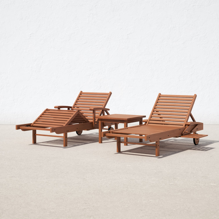Alyisa Outdoor Eucalyptus Chaise Lounge Set with Table