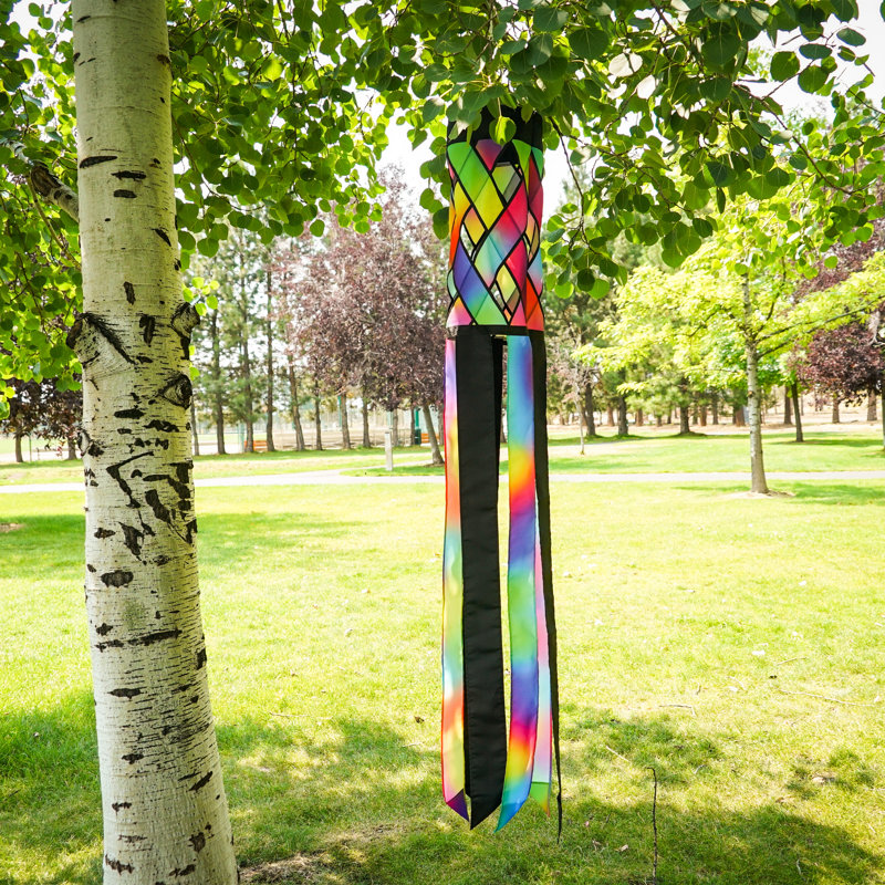 Colorful Lattice Polyester Outdoor Windsock with Tails