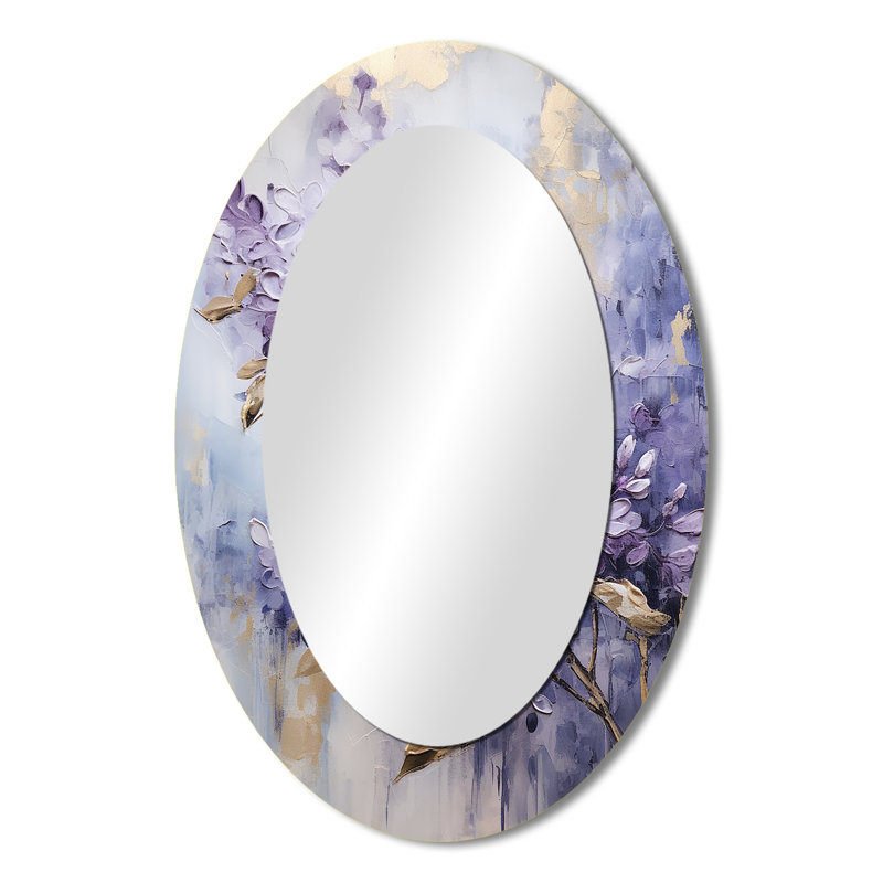 Purple And Gold Pastel Lilac Dreams I - Floral Oval Decorative Mirror On Metal, 36" x 24"