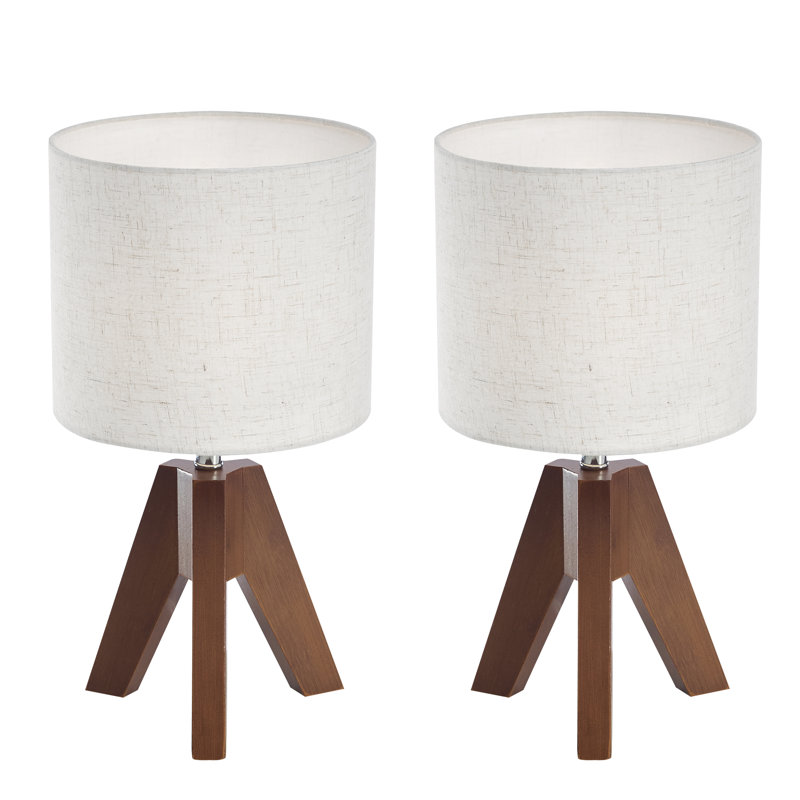 Ensemble de 2 lampes de table trépied au design moderne, Noyer