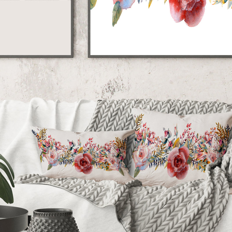 Coussin Rectangle, roses et fleurs sauvages