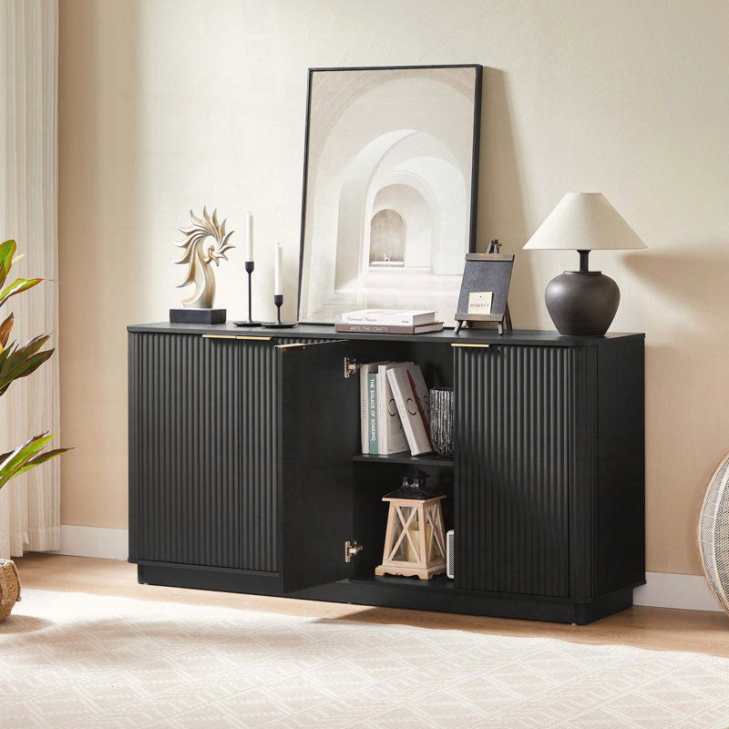 63 Curved Wave Sideboard with Storage, Black