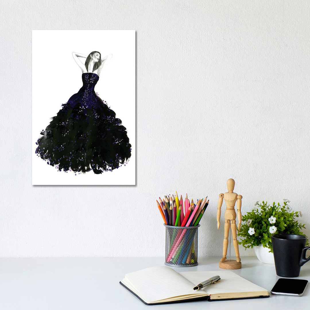 Fashion Illustration Long Black Dress by Blursbyai - Gallery-Wrapped Canvas Giclée on Canvas