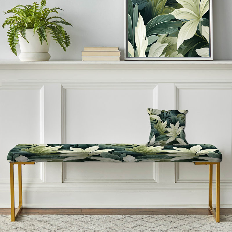 Leafy Tranquility Tropical Pattern - Tropical Upholstered Gold Bench