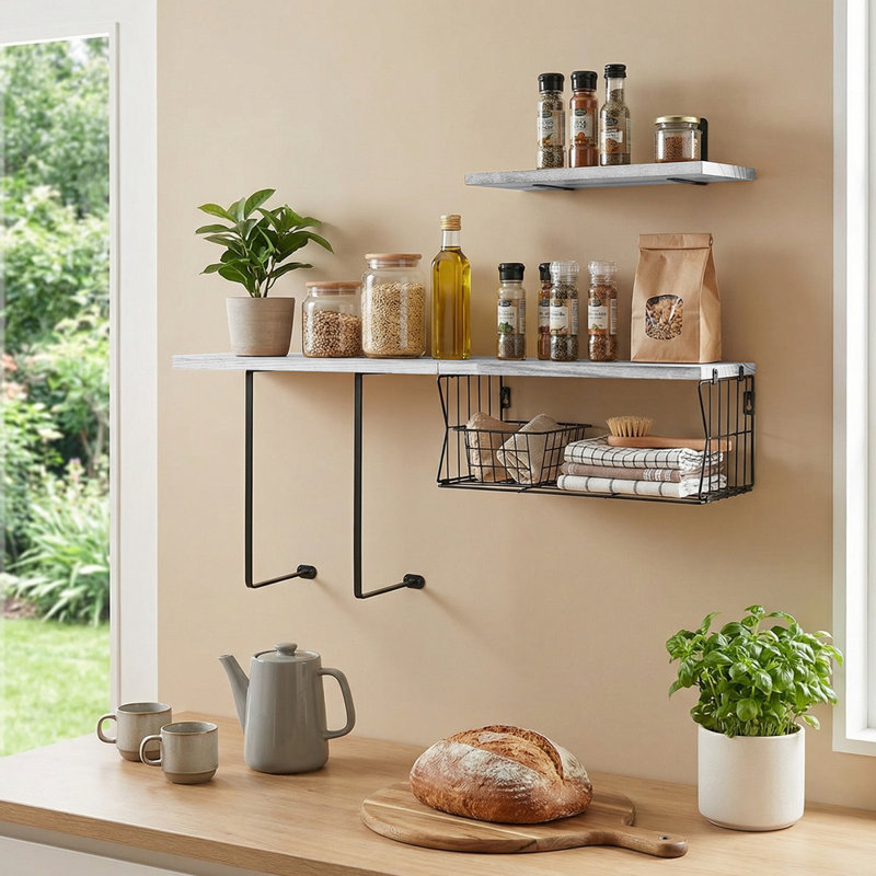 3 Piece Wood Bracket Shelf, White