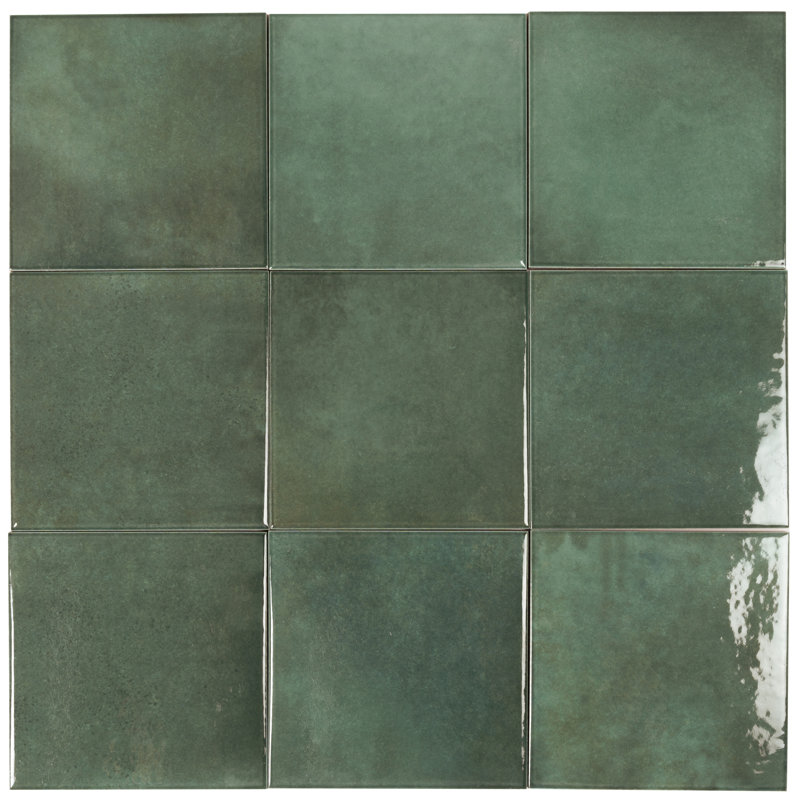 Carreau de mur et de plancher Zahara en porcelaine Zellige 6x6, Vert mousse