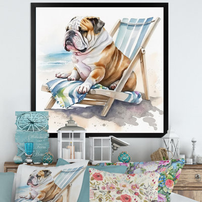 «Dog couché sur la plage», reproduction d'art sur toile encadrée