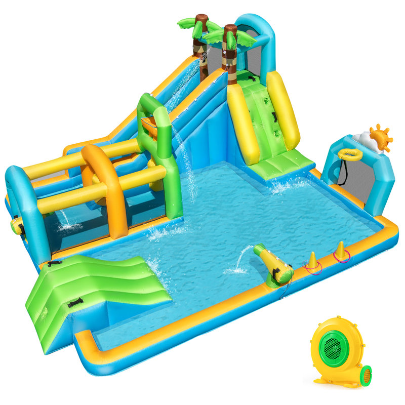 Parc aquatique gonflable avec jeu de cible de basketball mural et ventilateur 680W