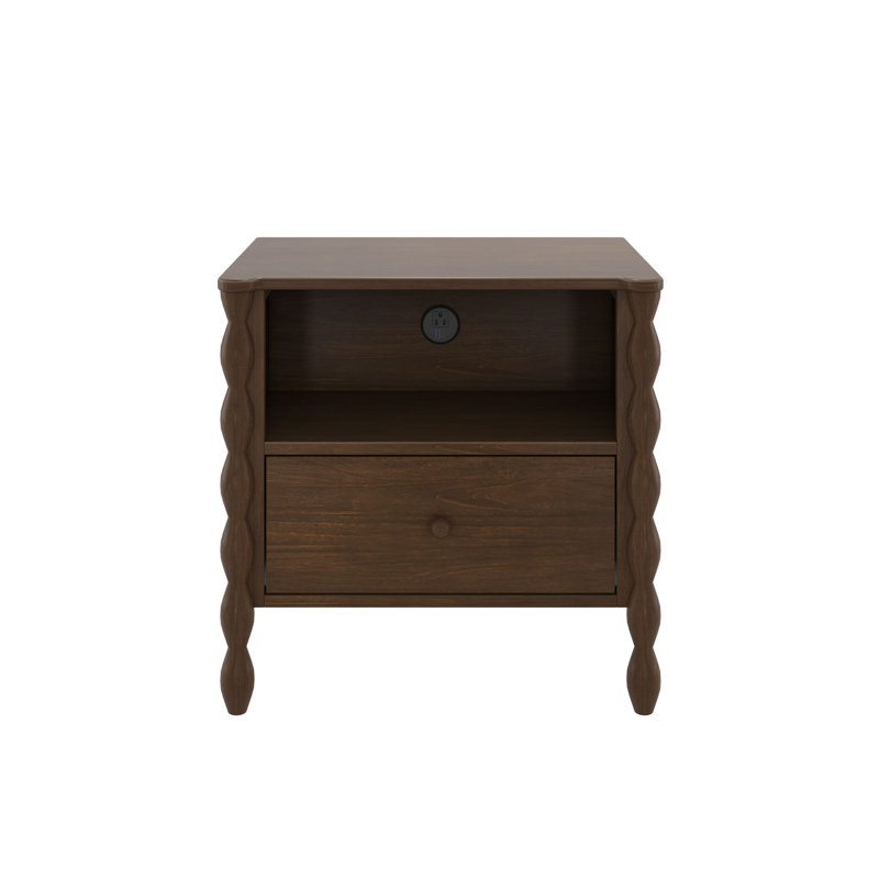 Jenny Lind Cubby Nightstand with 1 Drawer & Electrical Outlet, Walnut, Brown