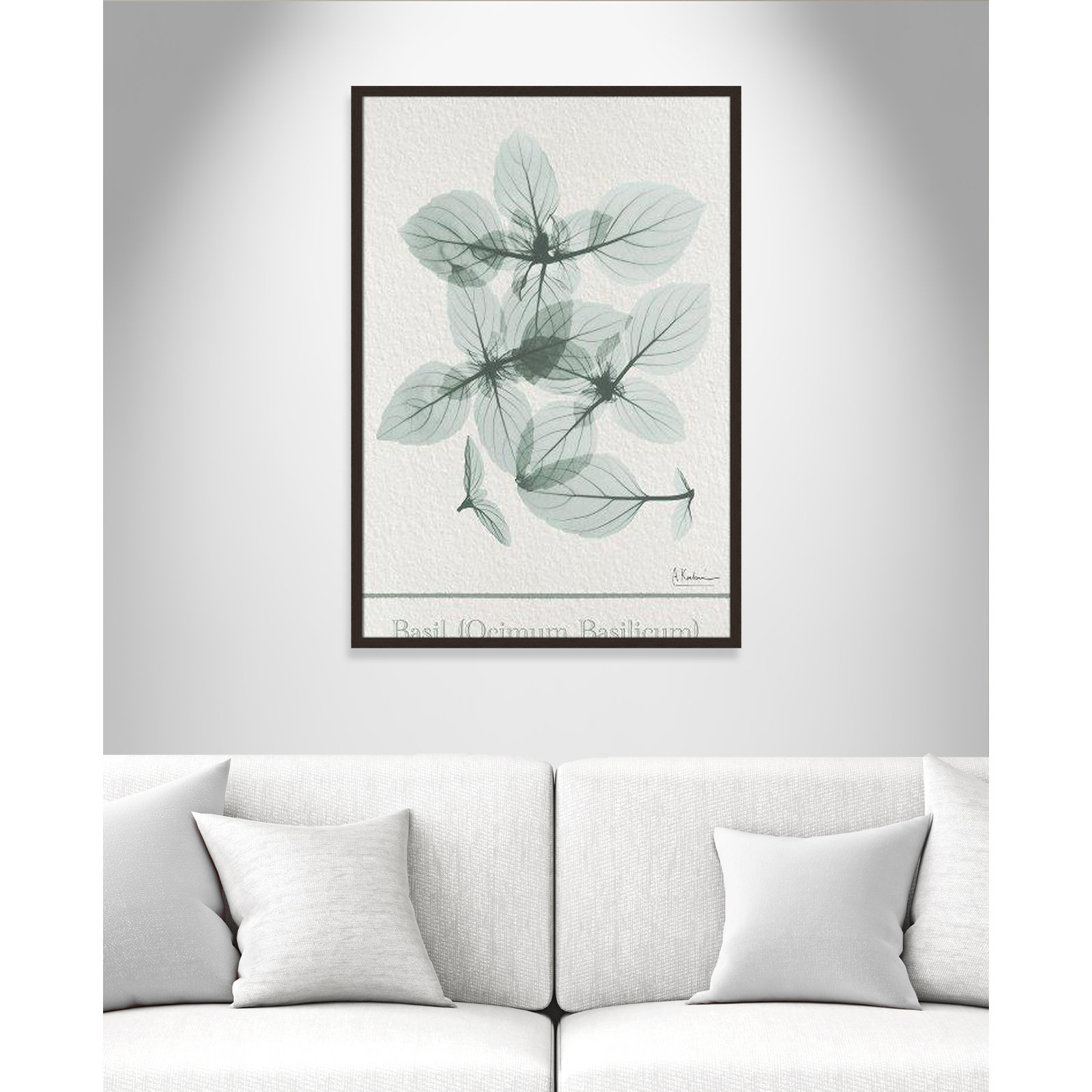 Jeanette "Basil Ocimum Basilicum" Painting, 41.5" H x 29.5" W x 1.25" D, Open Grain Walnut Framed Paper