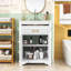 Meuble-lavabo minimaliste avec lavabo en céramique, portes à fermeture douce et tablette réglable-917526547