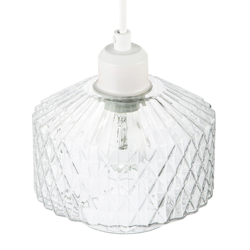 Elegant Faceted Clear Glass Pendant Shade With Diamond Cut Pattern By 