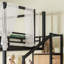 Lit mezzanine double avec escalier de rangement et garde-robe, lit mezzanine avec cadre à baldaquin et amplement d'espace sous le lit, cadre de lit mezzanine peu encombrant pour les petites chambres et les dortoirs, noir.-129230930