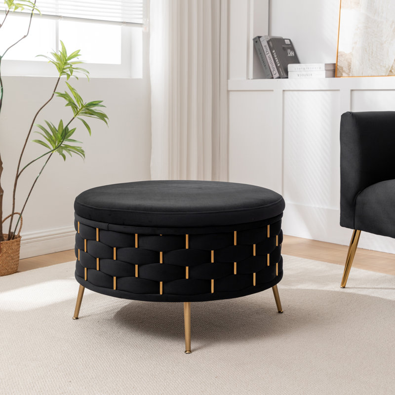 Repose-pieds rond avec rangement Cristen, Noir