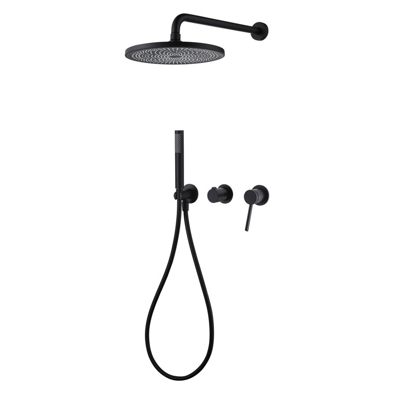 Système de douche à pluie mural moderne 10 po avec douche à main, douche rotative, Noir mat