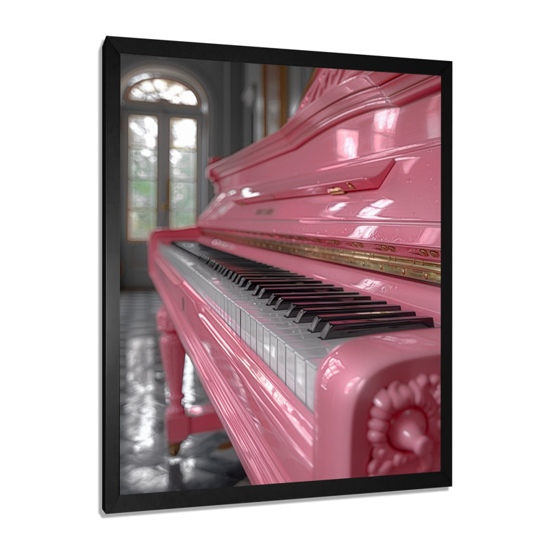 «Pink White 1950S Classic Piano - Music», reproduction d'art mural, Cadre photo noir simple, H 34 po x l 44 po