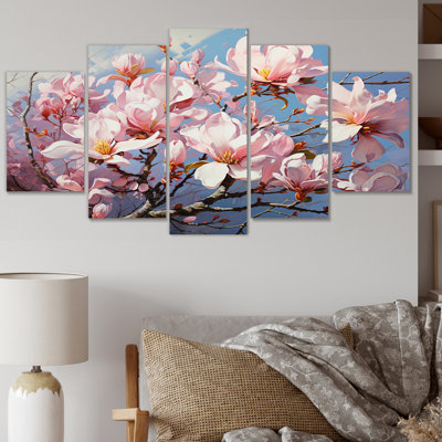  «Pink White Magnolias Magnolia Symphony - Impression sur toile florale - 5 panneaux