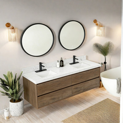 Meuble-lavabo et lavabo modernes en chêne, conception murale pour salle de bain