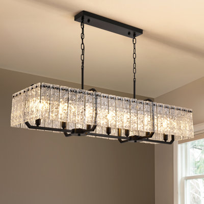 7 - Light Dimmable Kitchen Island Pendant Rectangle Glass Chandelier