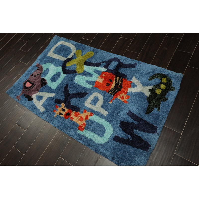 Yanique Hand Tufted Rectangle 3' x 5' Cotton/Polyester Area Rug in Blue/Black/Red/Green