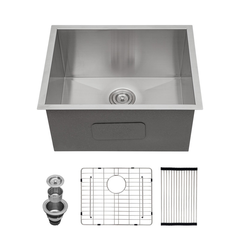 Évier à lessive encastrable L 23 po x l 18 po, évier utilitaire en acier inoxydable de calibre 16 avec grille d'évier, crépine et support à enroulement