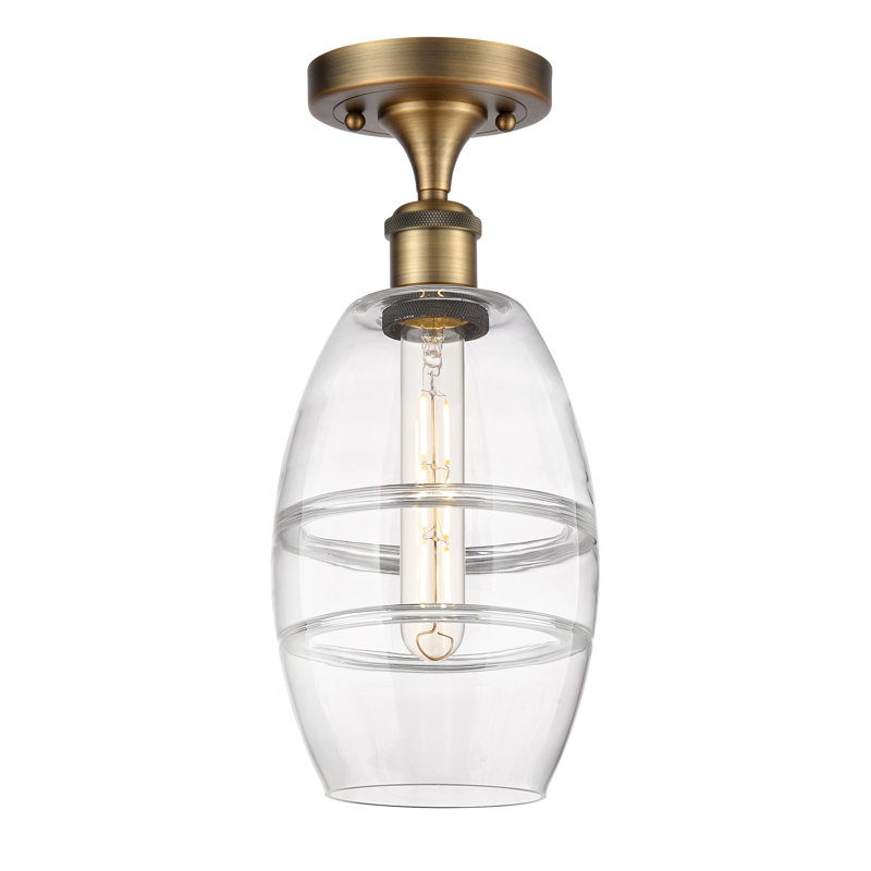 Plafonnier semi-encastré 1 lumière Ballston - Abiagael, H 9,38 po x l 5,88 po x P 5,88 po, Transparent, Laiton brossé