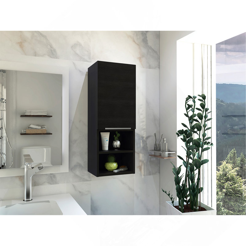 Bathroom Cabinet, Two Interior  Shelves, Two External Shelves, Single Door Cabinet -Black, Black